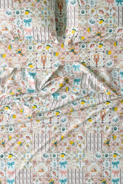 Urban Outfitters Porto Tile Patterned Sheet Set In Mint At