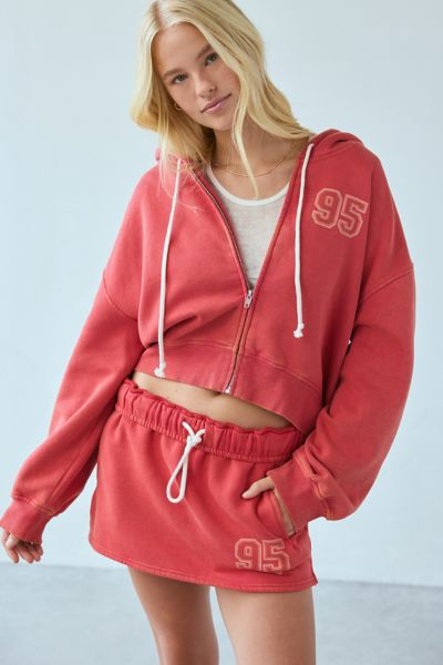 Shop Out From Under Hoxton Cropped Zip-up Hoodie Sweatshirt In Red, Women's At Urban Outfitters