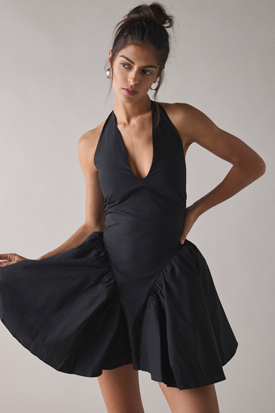 Glamorous Black Basque Waist Halter Mini Dress | Urban Outfitters