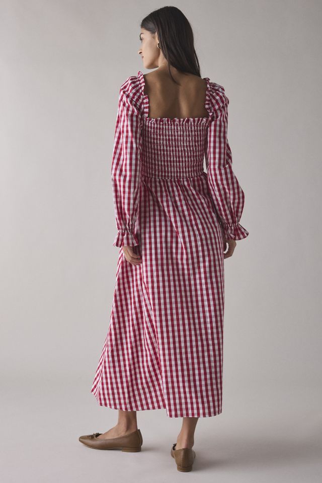 Glamorous Cherry Gingham Tie-Front Bow Smocked Midi Dress #3
