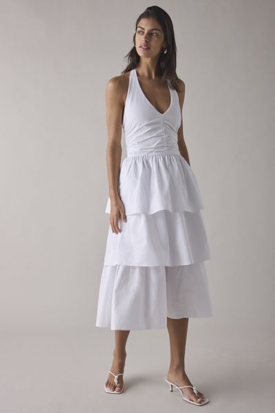 Glamorous Tiered Ruffle Cotton Halter Midi Dress