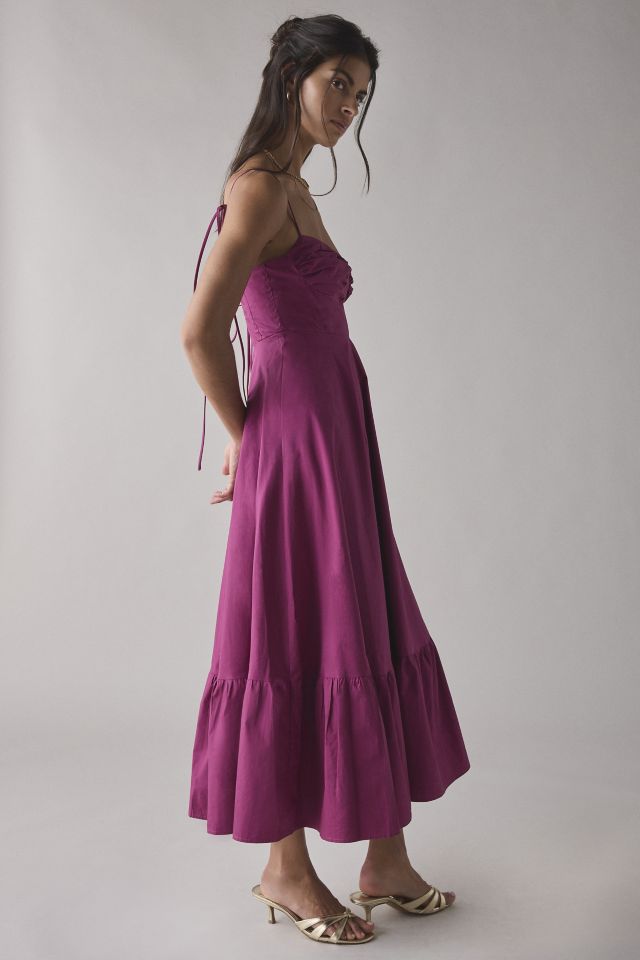 Glamorous Magenta Cotton Corset Tiered Midi Dress #2