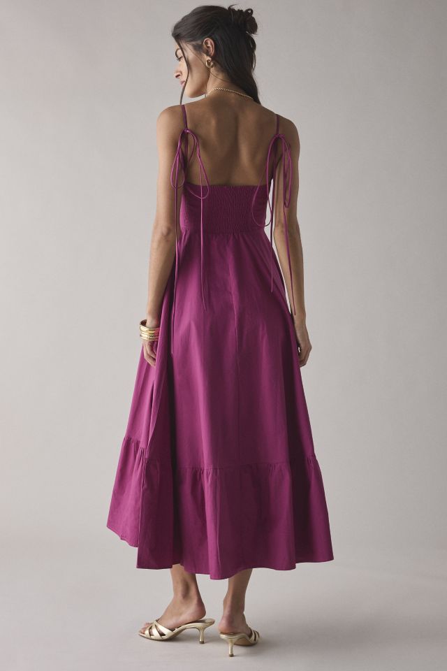 Glamorous Magenta Cotton Corset Tiered Midi Dress #3