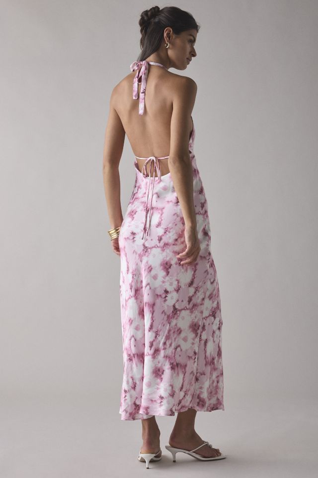 Glamorous Pink Blur Daisy Satin Tie-Back Halter Midi Dress #1