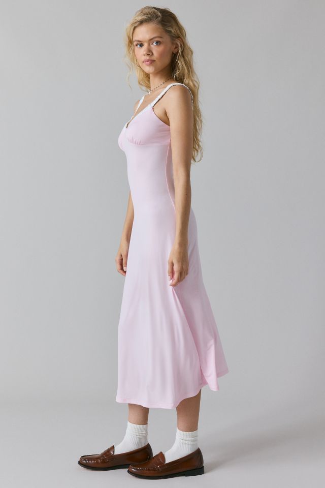 Glamorous Light Pink Rosette Slip Midi Dress #3