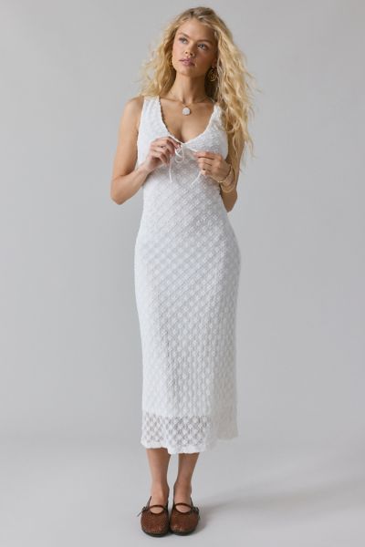 Glamorous White Lace Tie-Front Slip Midi Dress