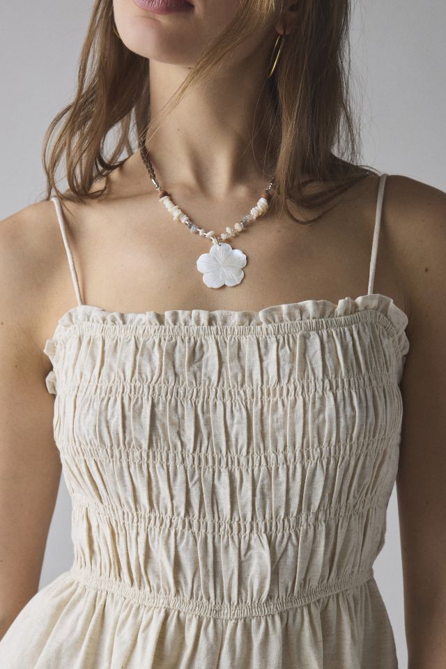 Glamorous Cotton-Linen Blend Ruffle Trim Smocked Romper