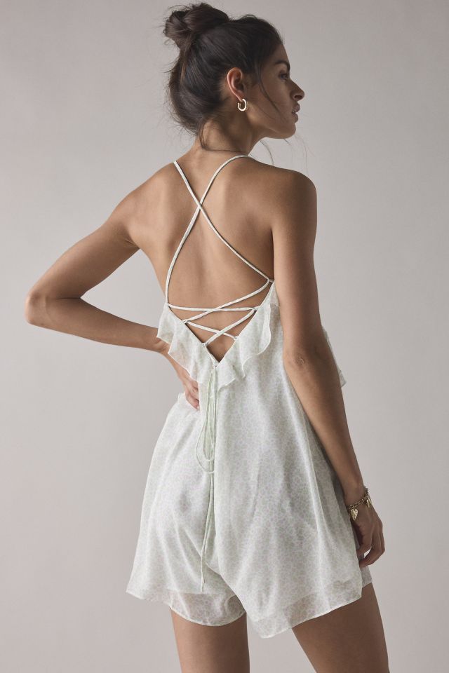 Glamorous Mint Blossom Chiffon Open-Back Ruffle Romper #3