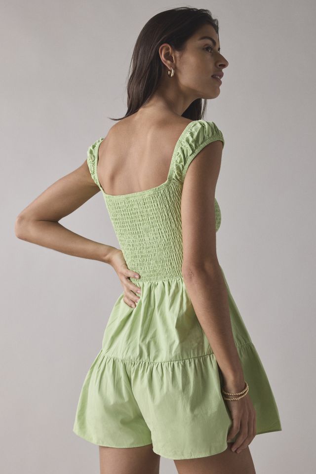 Glamorous Apple Green Cotton Square Neck Smocked Romper #1
