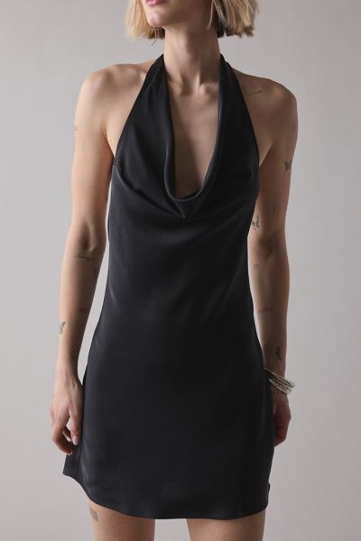 UO Alana Cowl Halter Slip Mini Dress
