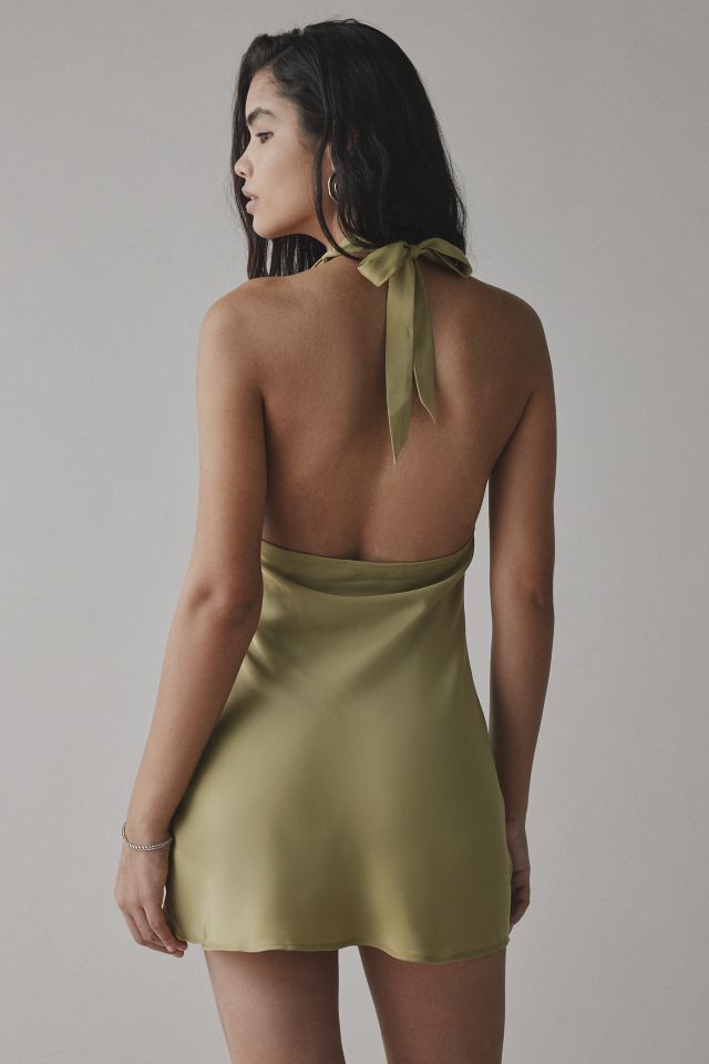 UO Alana Cowl Halter Slip Mini Dress