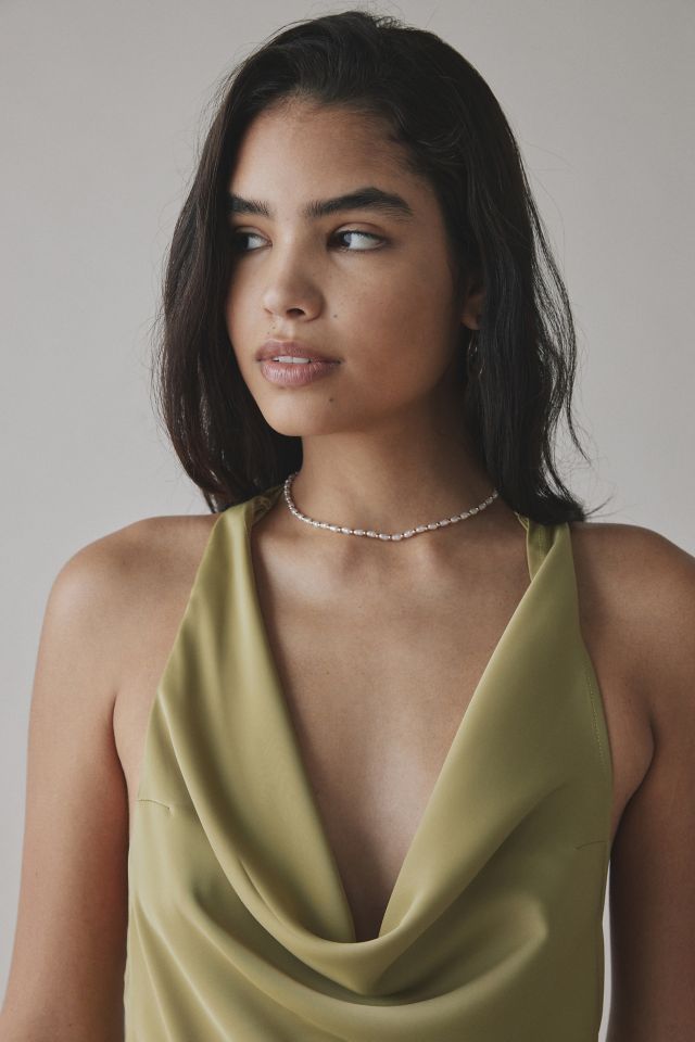 UO Alana Cowl Halter Slip Mini Dress