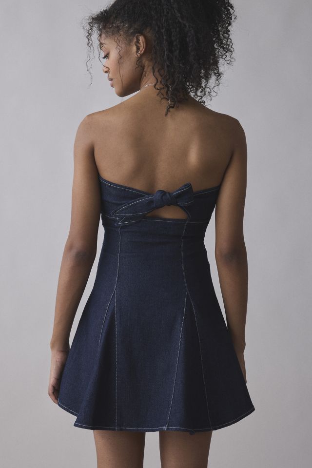 UO Angelique Fit-And-Flare Strapless Denim Mini Dress #1