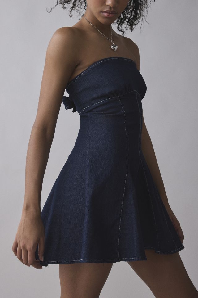 UO Angelique Fit-And-Flare Strapless Denim Mini Dress #3