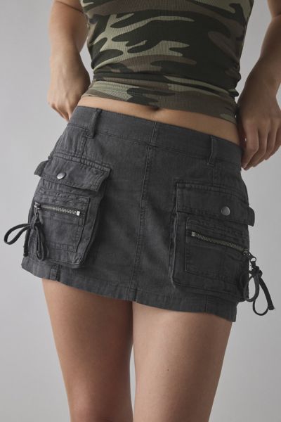 Bdg Ranger Utility Linen-blend Low-rise Mini Skirt In Washed Black, Women's At Urban Outfitters