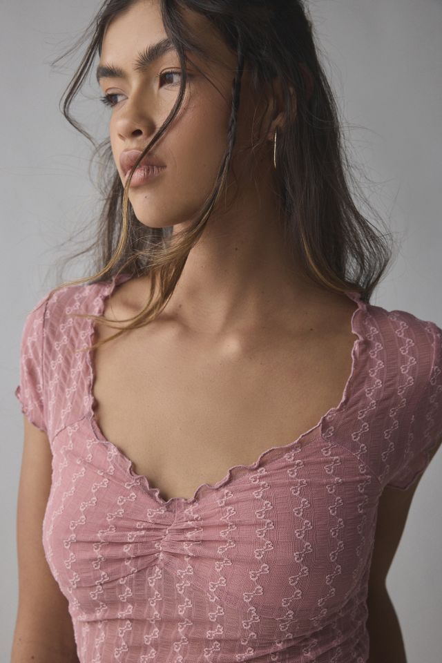 Kimchi Blue Anabella Textured Sheer Mesh Lettuce-Edge Top #2