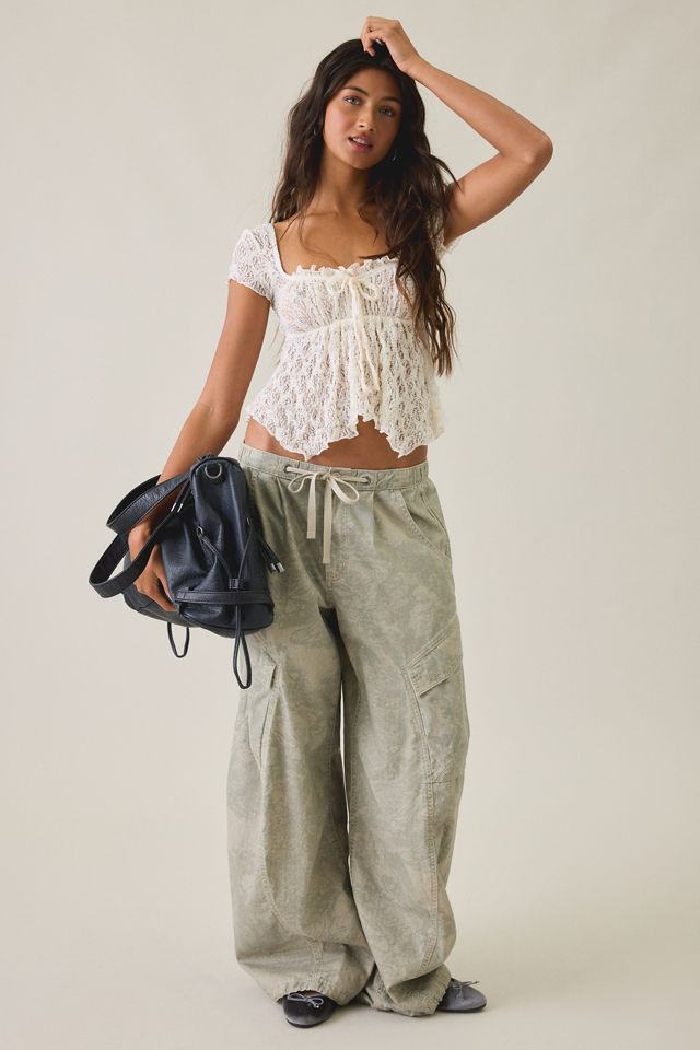 BDG Piper Sheer Lace Cap Sleeve Babydoll Top #4