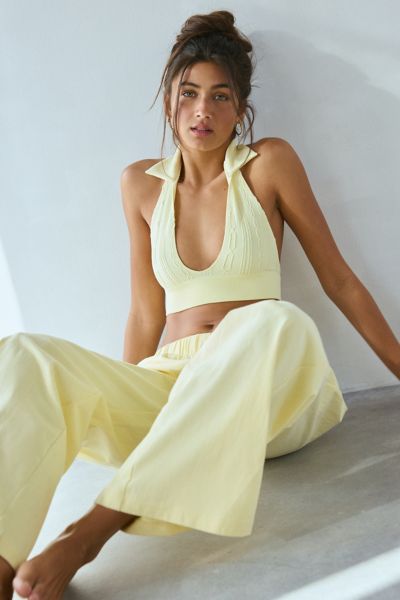 Out From Under Game Set Match Cable Seamless Knit Halter Bra Top In Yellow, Women's At Urban Outfitters In Yellow