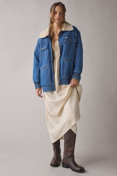 Wrangler Oversized Denim Bomber Jacket In Azurite, Women's At Urban Outfitters In Blue