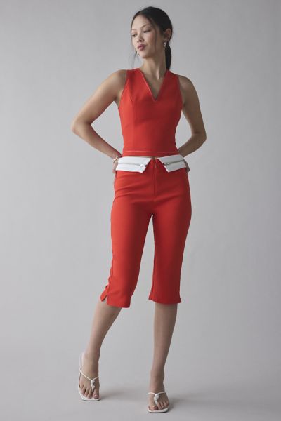 By.dyln By. Dyln Miranda Foldover Waist Capri Pant In Red, Women's At Urban Outfitters In Red