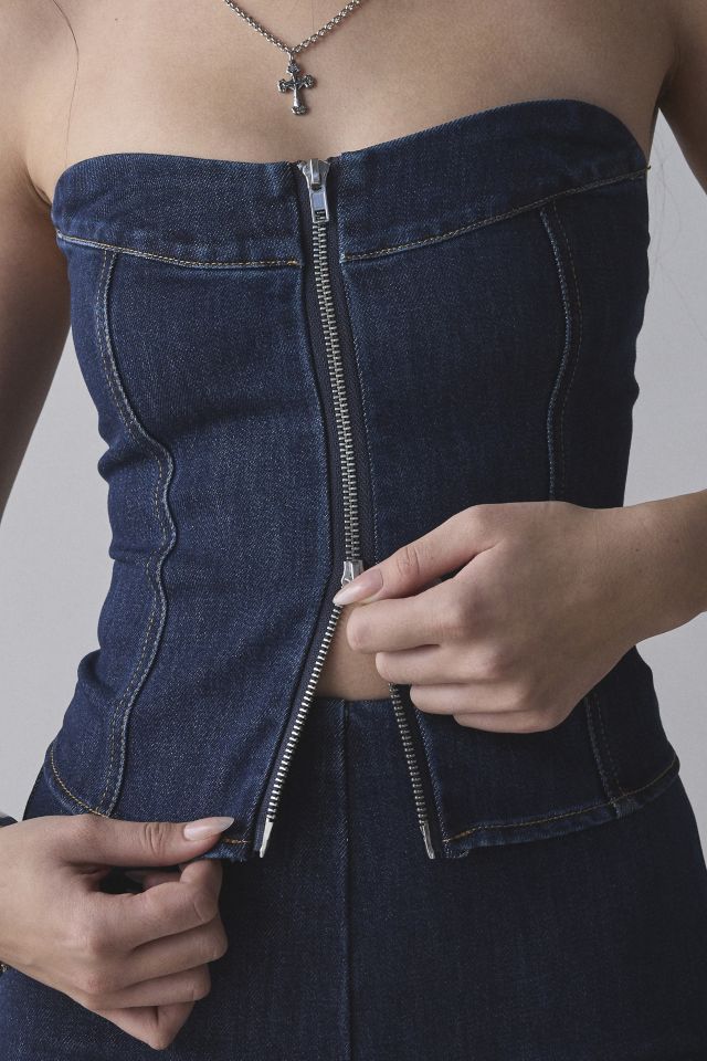 by.DYLN Alix Denim Zip-Front Strapless Corset Top #1