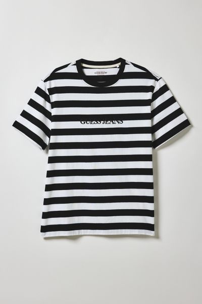 Guess Jeans Stripe Pattern Tee In White/black Stripe, Men's At Urban Outfitters