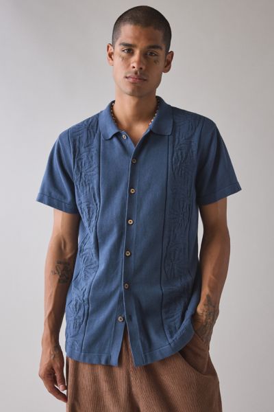 The Critical Slide Society Access Knit Short Sleeve Sweater Polo In Blue, Men's At Urban Outfitters
