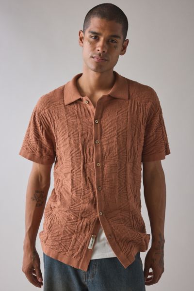 The Critical Slide Society Rails Knit Short Sleeve Sweater In Brown, Men's At Urban Outfitters
