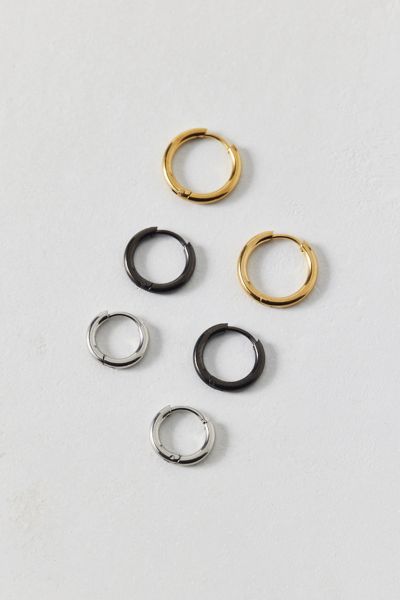 Urban Outfitters Essential Stainless Steel Hoop Earring Set In Silver, Men's At  In Silver