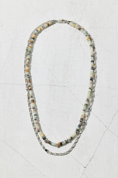 Urban Outfitters Beaded Layered Necklace In Silver/mixed Stone, Men's At  In Silver/mixed Stone