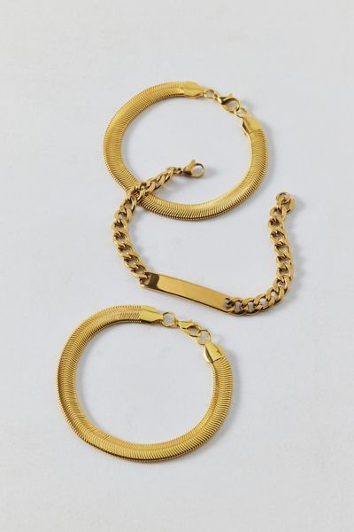 Urban Outfitters Essential Stainless Steel Chain Bracelet Set In Gold, Men's At  In Gold
