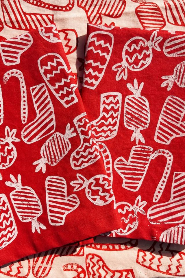 Julie Peach Block Printed Candy Stripe Napkin Set #1