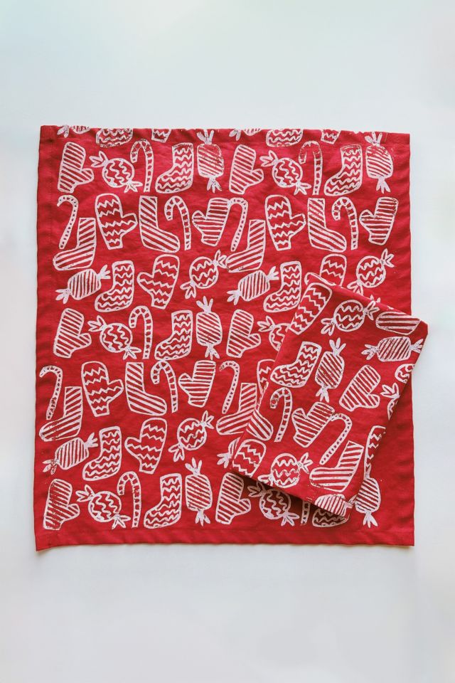 Julie Peach Block Printed Candy Stripe Napkin Set #2