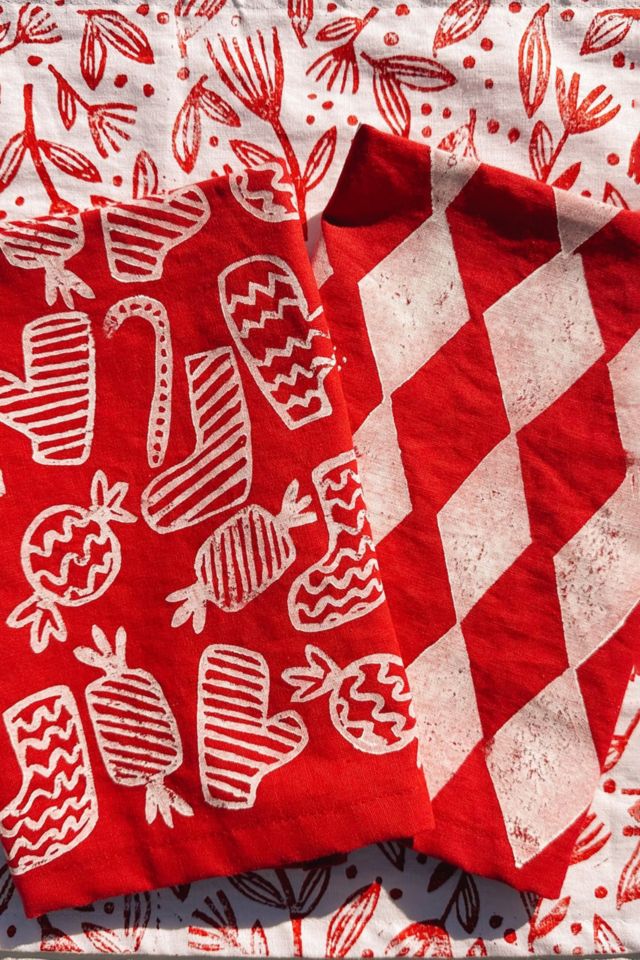 Julie Peach Block Printed Candy Stripe Napkin Set #4