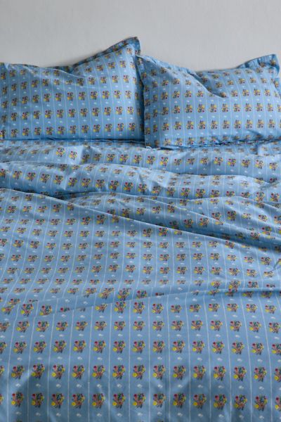 Bright Posies & Stripe Brushed Cotton Duvet Cover Set