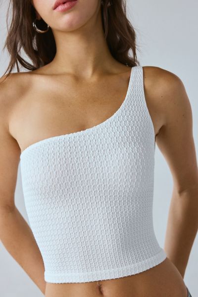 Shop Out From Under Liv One-shoulder Textured Seamless Knit Top In White, Women's At Urban Outfitters