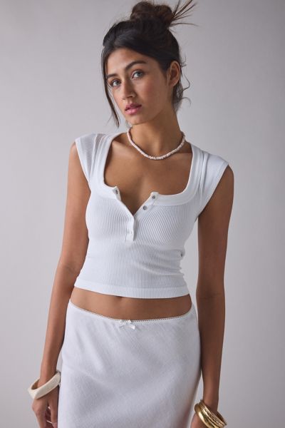 Out From Under Sally Square Neck Seamless Knit Henley Tee Product Page