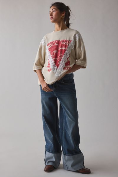 UO Shirley Lace-Trim Oversized Graphic Tee