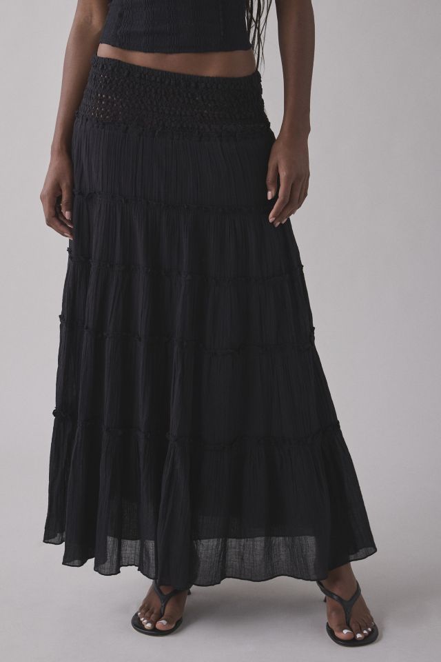 Kimchi Blue Ellie Crochet Waistline Tiered Maxi Skirt