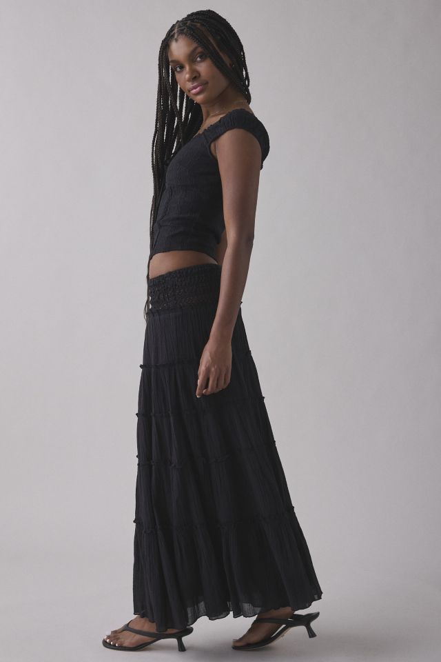 Kimchi Blue Ellie Crochet Waistline Tiered Maxi Skirt