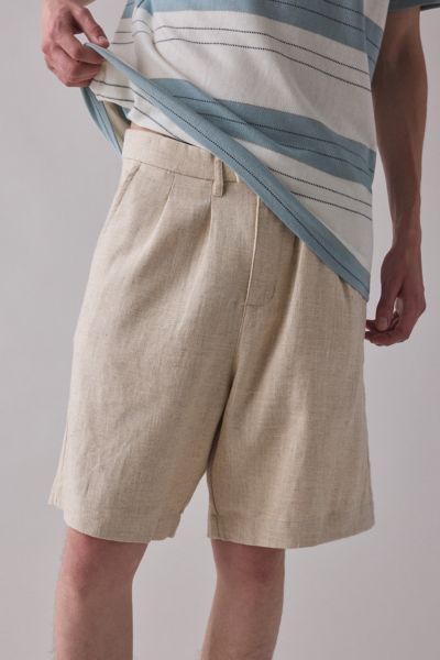 The Critical Slide Society Harro Linen Wide Leg Short In Ecru, Men's At Urban Outfitters In Sand