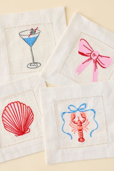 Urban Outfitters Icon Embroidered Fabric Coaster Set In Porto At