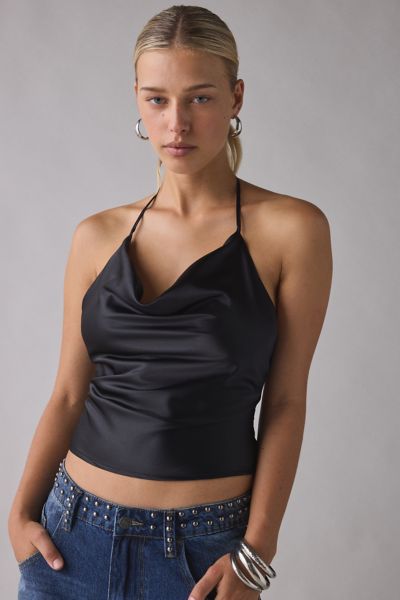 UO Deja Satin Cowl Neck Halter Cami