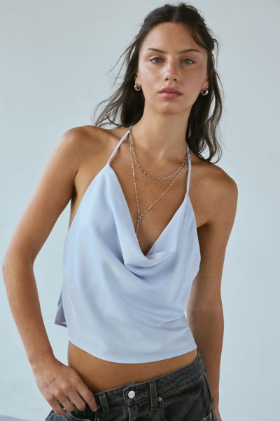 UO Deja Satin Cowl Neck Halter Cami
