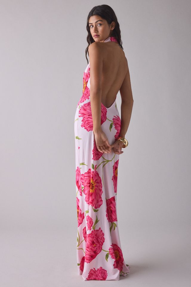 AFRM Imade Oversized Peony Plunging Cowl Halter Maxi Dress #1