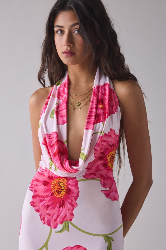 AFRM Imade Oversized Peony Plunging Cowl Halter Maxi Dress #2