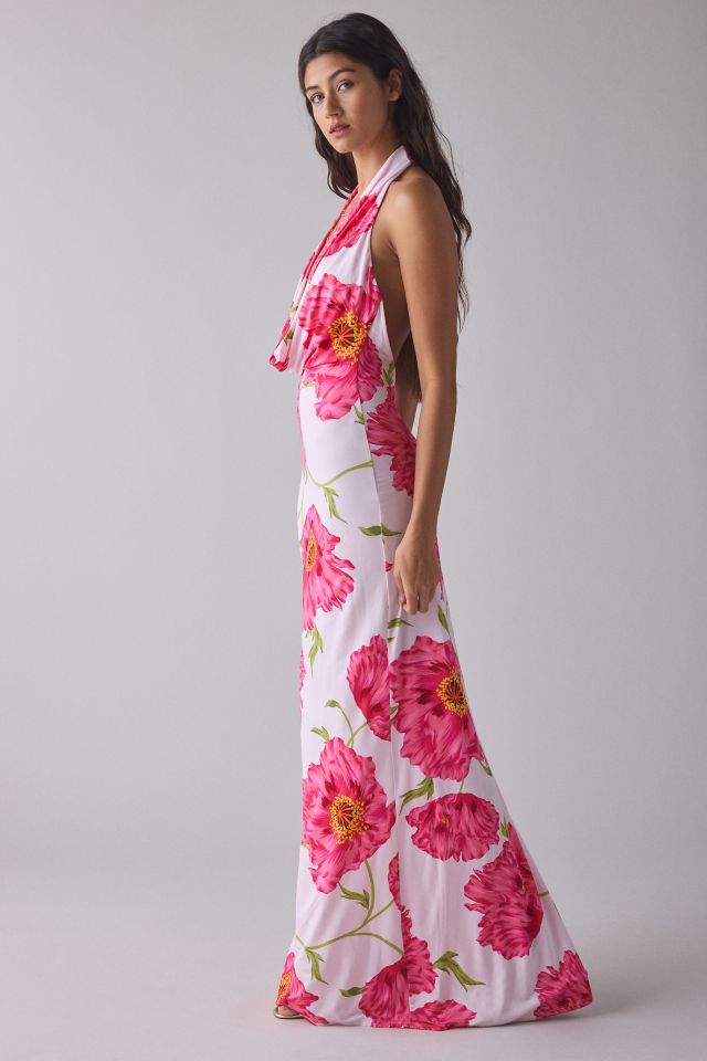 AFRM Imade Oversized Peony Plunging Cowl Halter Maxi Dress #3