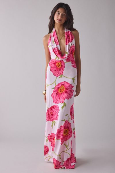AFRM Imade Oversized Peony Plunging Cowl Halter Maxi Dress