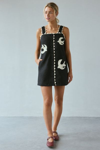 Sister Jane Swallow Hearts Applique Button-Front Mini Dress