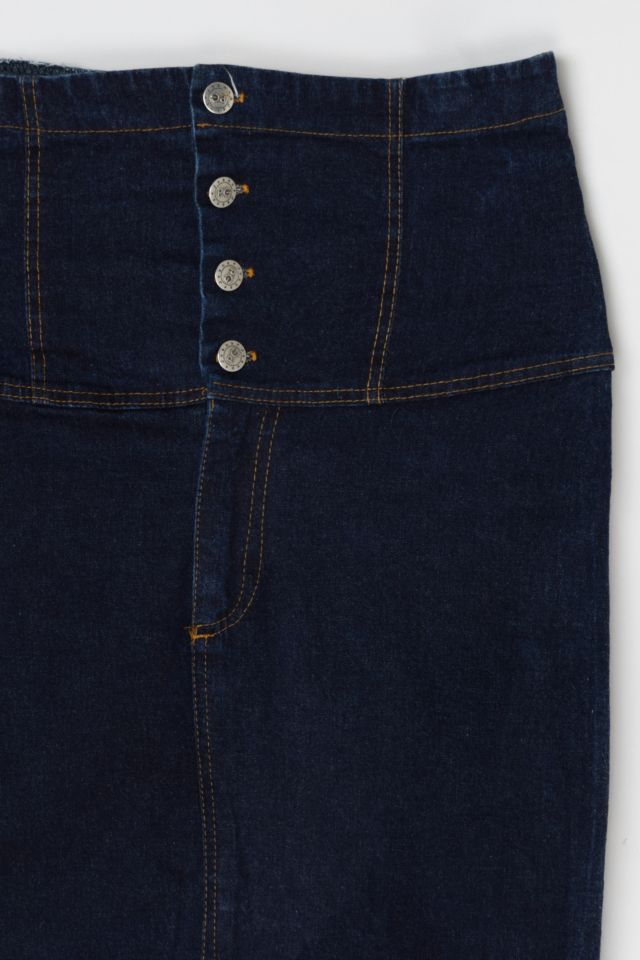 Vintage Y2k Contrast-Stitched High Rise Denim Midi Skirt #1